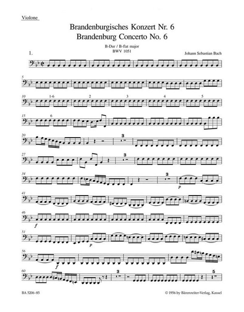 Brandenburgisches Konzert B-Dur Nr.6 BWV1051 für Orchester Violone (Kontrabaß)