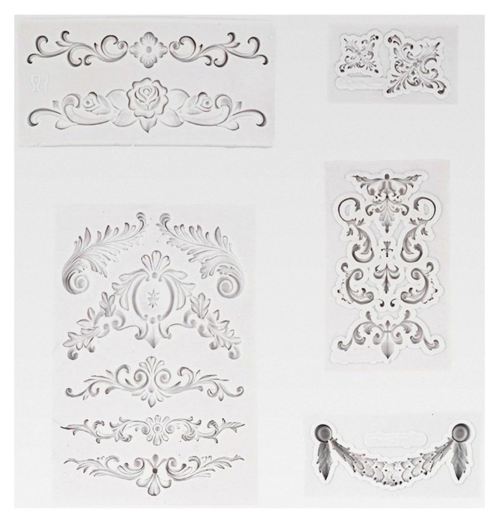 3D Silikonformen für Fondant, 5 Stück Barock-Set, Silikonformen im Barockstil, graue Fondant Silikonform für Fruchtgummi, Schokolade und Kuchen