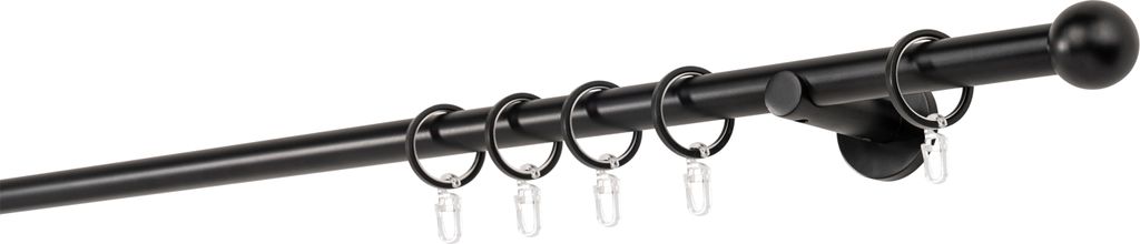 Gardinenstange auf Maß 20mm Ball 1-lauf Wandträger 6,5cm Farbe: Schwarz, Größe: 390cm