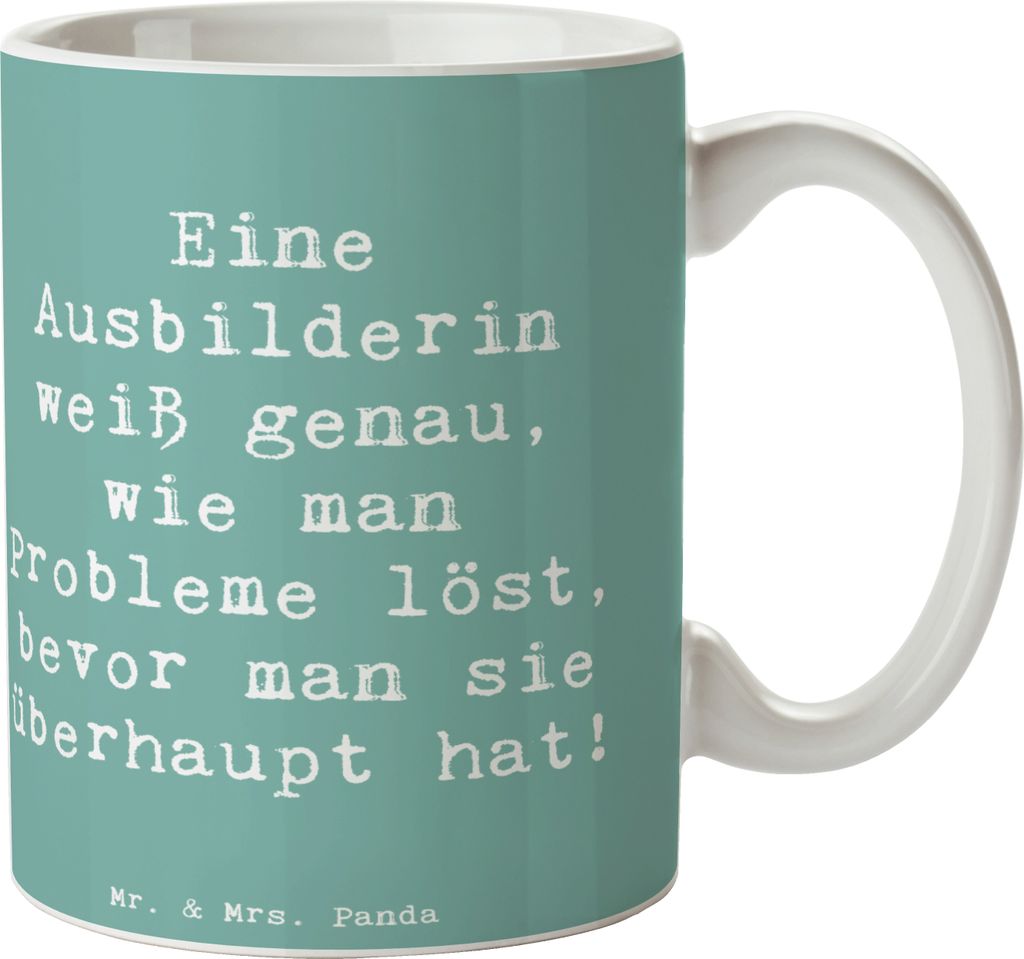 Mr. & Mrs. Panda Kaffeebecher Spruch Ausbilderin Weisheit - Meeresbrise - Geschenk, Becher, Teamführung, Motivation, Tasse, Geschenke mit Herz, kr...
