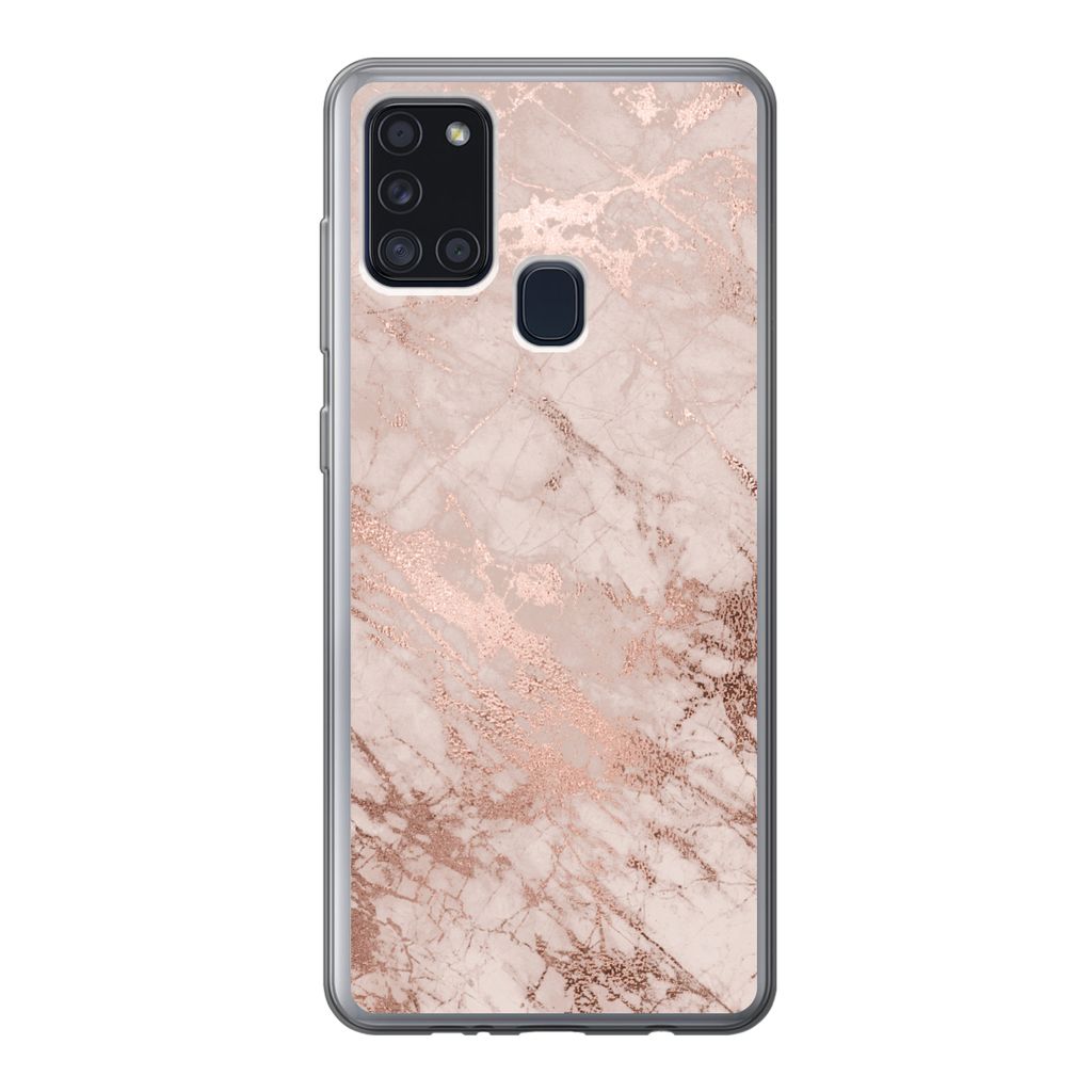 MuchoWow Handyhülle Schutzhülle Hülle für Samsung Galaxy A21s Marmor - Rosa - Luxus - Marmoroptik - Glitzer - Design Silikon Softcase Handy H...