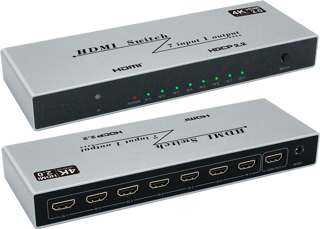 INF YZ-A072-V0 4K HDMI Switcher 7 in 1 Out mit IR-Fernbedienung