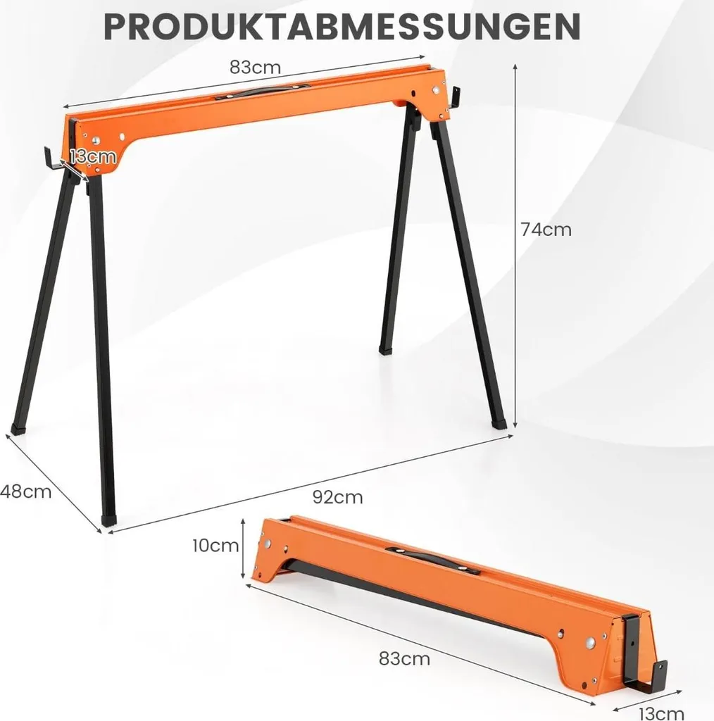 Chevalet de sciage robuste pliable métal 600kg orange haute visibilité - 3