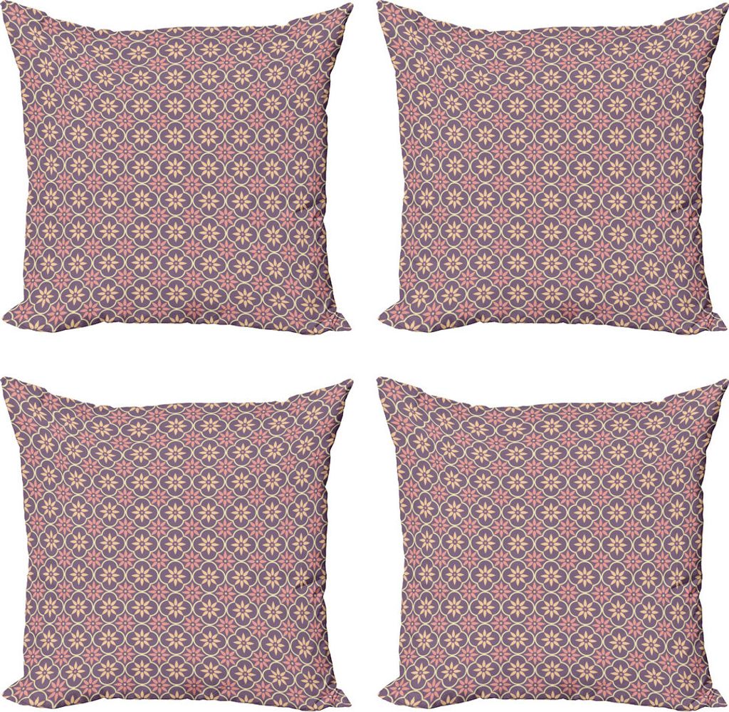 ABAKUHAUS Geometrisch Kissenbezug Set (4 Stück), Floral Osten Motive, Moderner Doppelseitiger Digitaldruck, 40 cm x 40 cm, Blasse Orange Mauve Coral