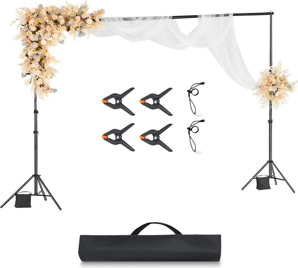 VEVOR Hintergrundständer verstellbares Fotohintergrundständer (Hintergrundtuch: 300 x 300 cm), tragbarer Hintergrundständer mit 2 Stativen, Bild...