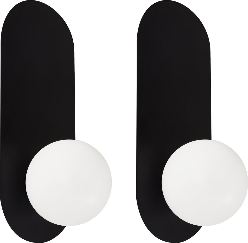 BELIANI Wandleuchte 2er Set Schwarz Metall Oval 1-Flammig mit Milchglas-Kugel Retro-Design Wandlampe für Innenbereich Schlafzimmer Wohnzimmer Essz...