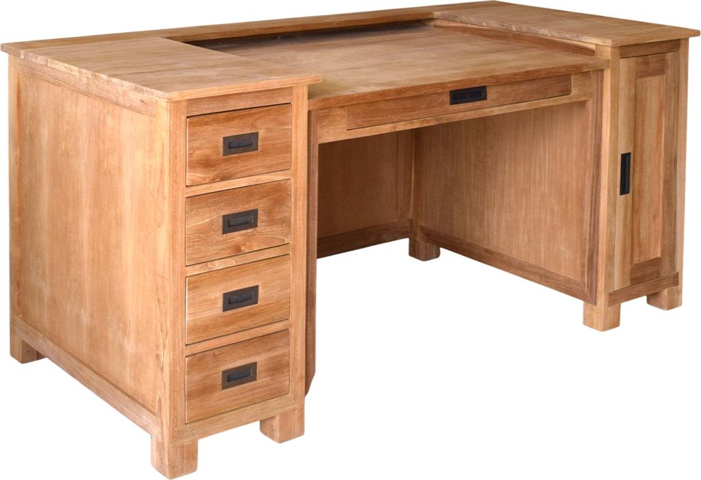 Teako Design Schreibtisch Habo Teak Massivholz mit Schubladen 166x77 cm