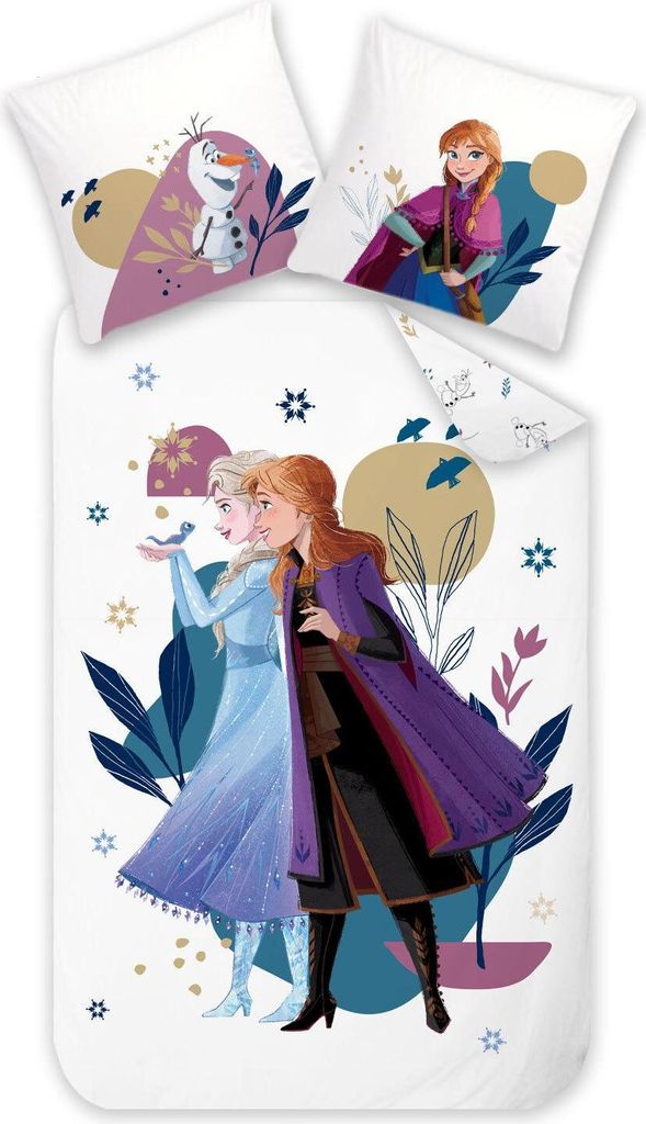 Disney Home Frozen Elsa & Anna Bettwäsche-Set 2 teilig - 135x200 + 80x80 cm, 100% Baumwolle, super weich, doppelseitig, Kinderbettwäsche für Mä...