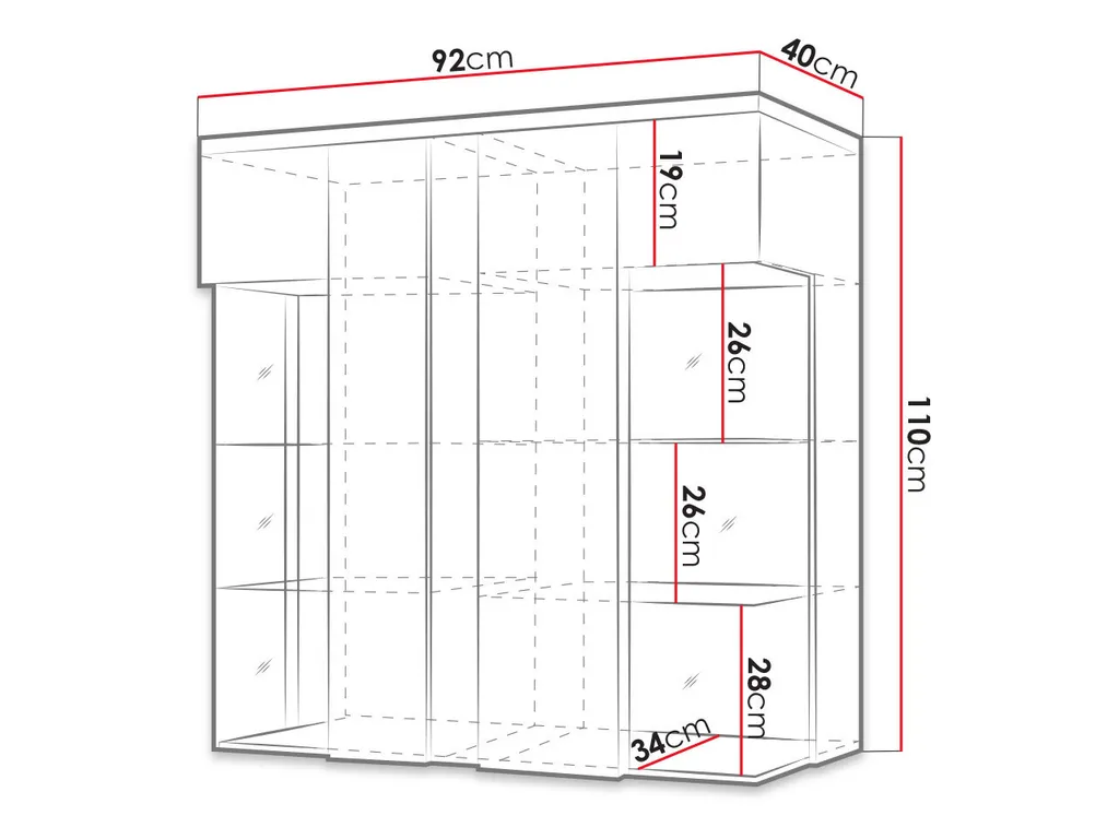 Vitrine suspendue BANTRY 4 blanc brillant avec éclairage LED intégré