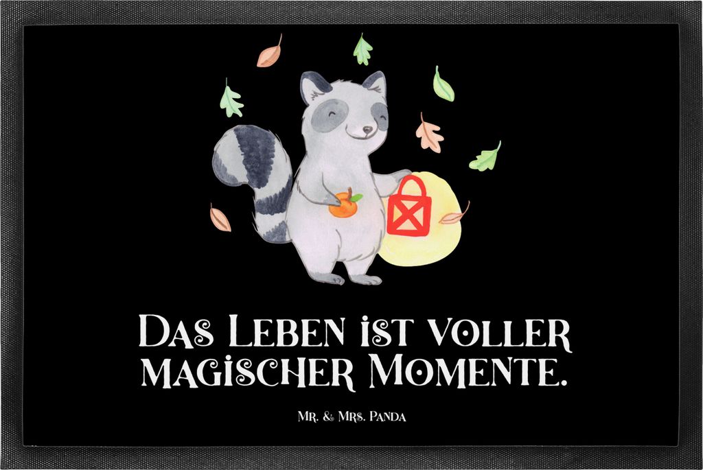 Mr. & Mrs. Panda Fussmatte Waschbär Laterne 50 x 75 cm - Schwarz - Geschenk, Halloween, Schmutzmatte, Deko, Schmutzfangmatte, Herbst, Trick Or Tre...
