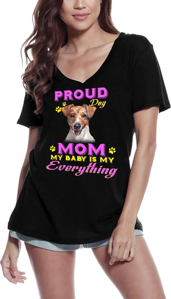 Damen Grafik T-Shirt V-Ausschnitt Stolzer Tag - Jack Russel Terrier Hundemama - mein Baby ist mein Ein und Alles – Proud Day - Jack Russel Terrie...