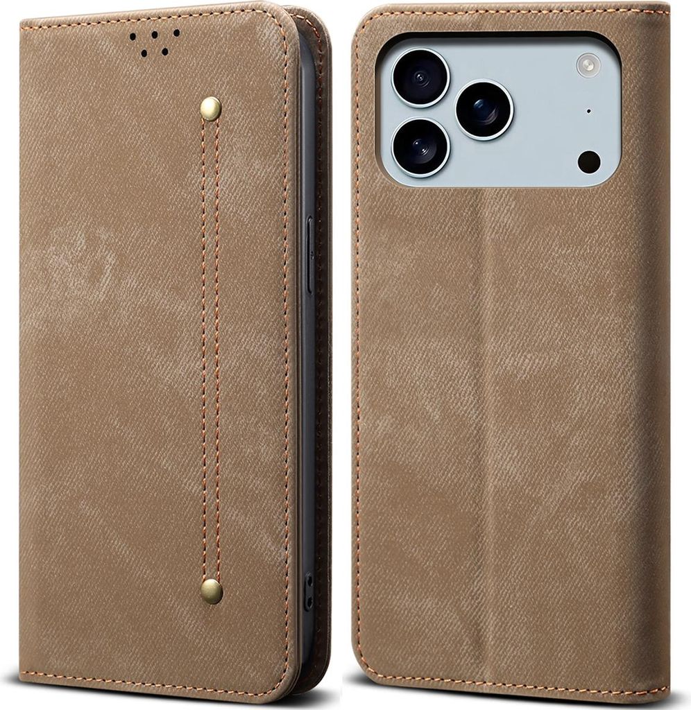 Hülle für iPhone 17 Pro Max Leder Brieftasche Flip Bookstyle Schutzhülle mit Standfunktion Khaki