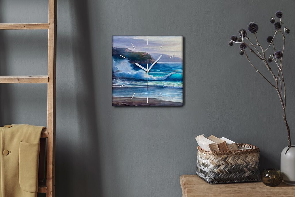 Coloray Hodiny Unikátní 30x30 cm Tiché hodiny Pro obývací pokoj a kuchyň Nástěnné hodiny Plátno Bílé ručičky hodin - Pobřeží OcCi...