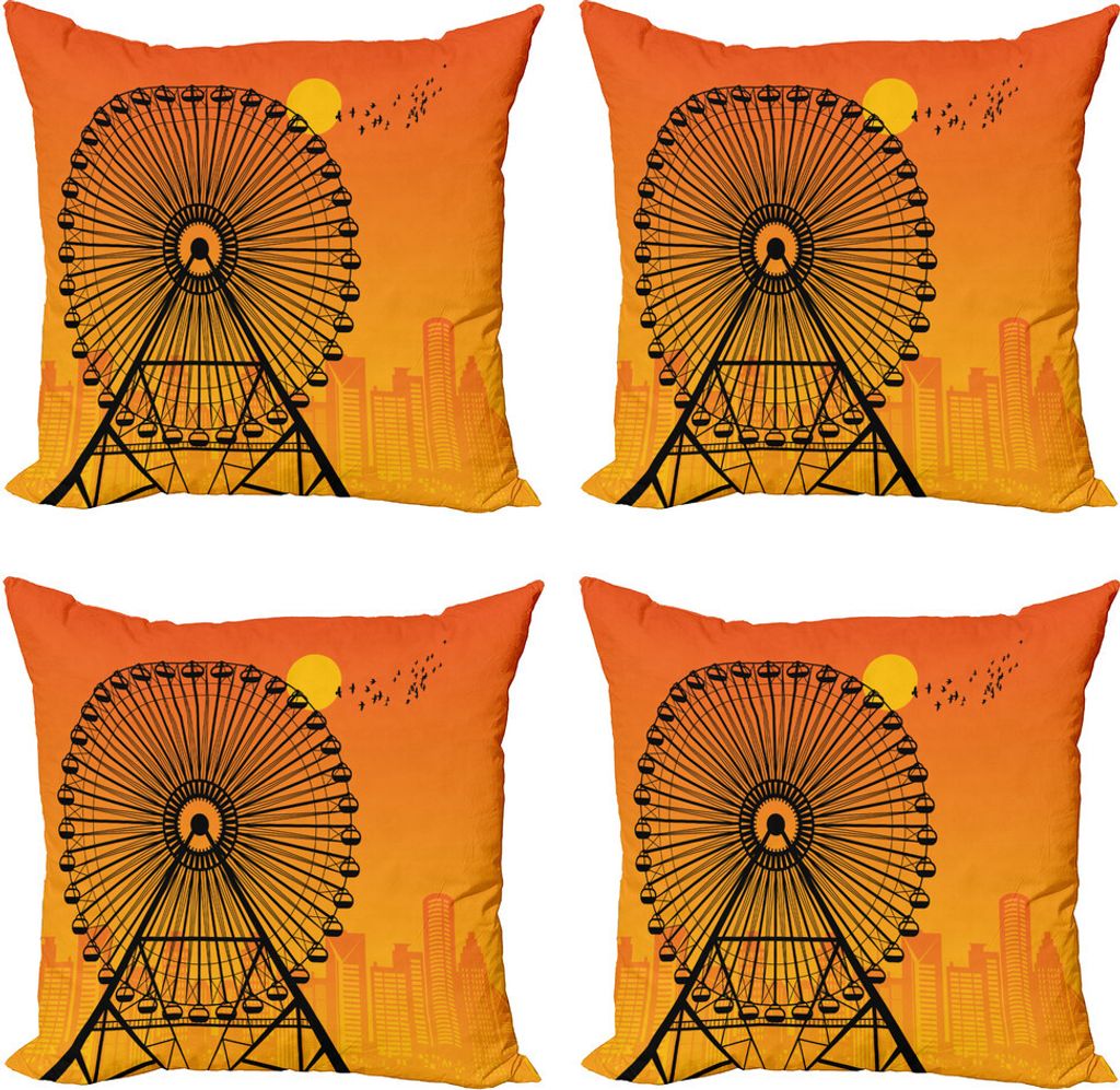 ABAKUHAUS Riesenrad Kissenbezug Set (4 Stück), Stadtansicht Sonnenuntergang, Moderner Doppelseitiger Digitaldruck, 40 cm x 40 cm, Burnt Orange Orange