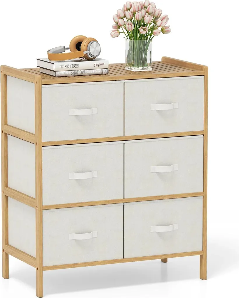 Armoire de rangement compacte 6 tiroirs en bambou format colonne