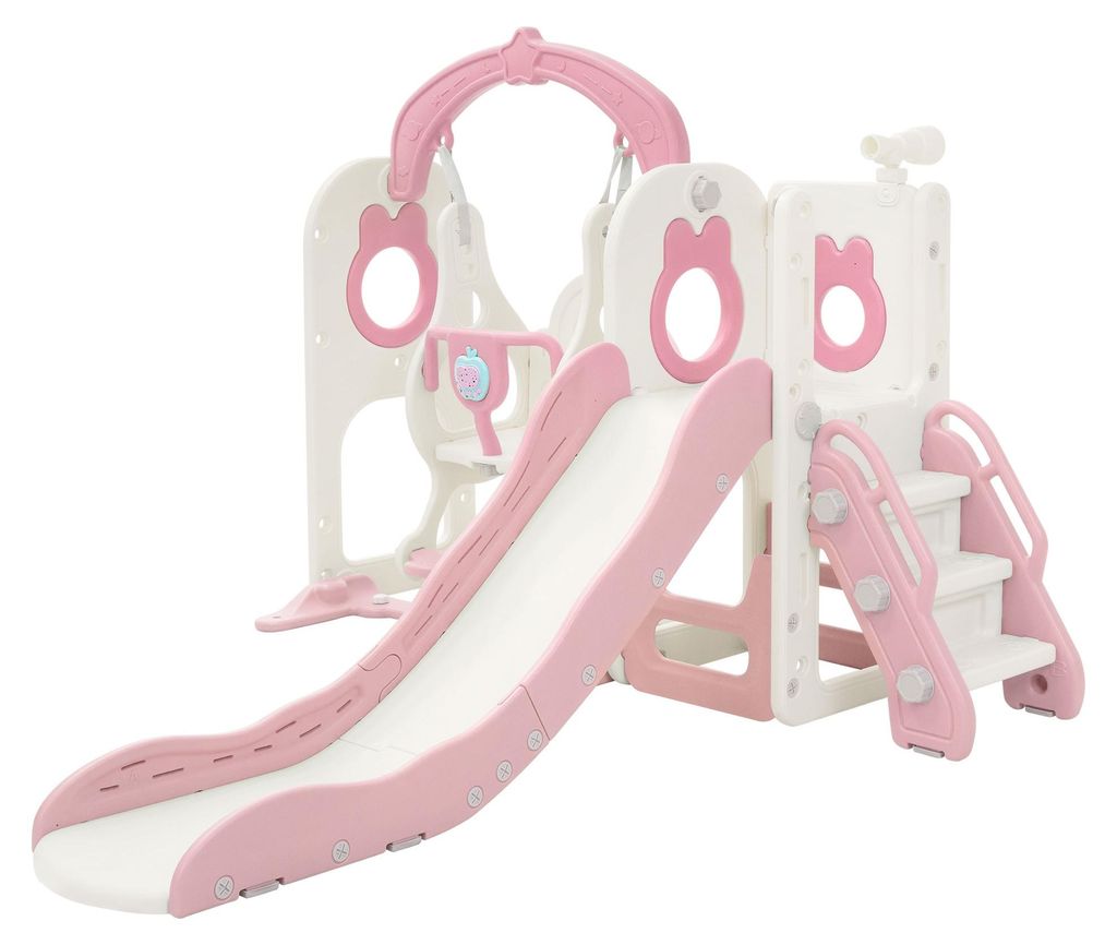 Joyz Kinderrutsche mit Schaukel Kinder Spielplatz mit Rutsche Treppe Basketballkorb Teleskop Klettergerüst Indoor Outdoor für Kleinkinder ab 3 Ja...