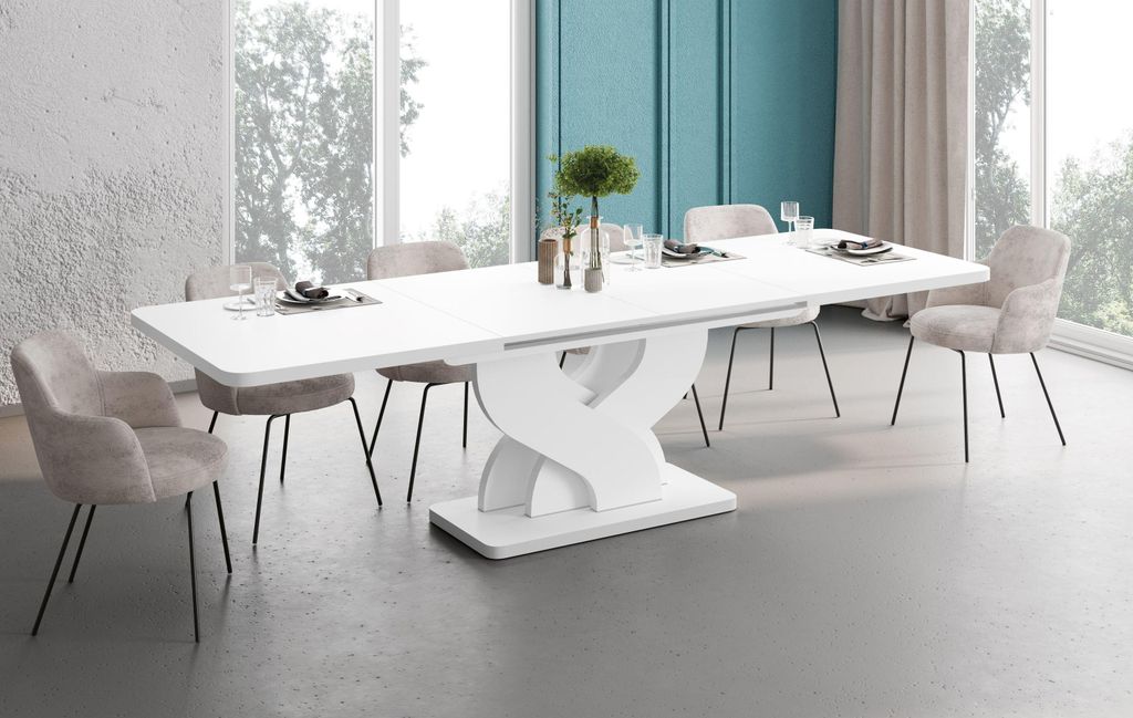 Design Esstisch Bellora ausziehbar 160 bis 256 cm Esszimmer Tisch abgerundete Ecken