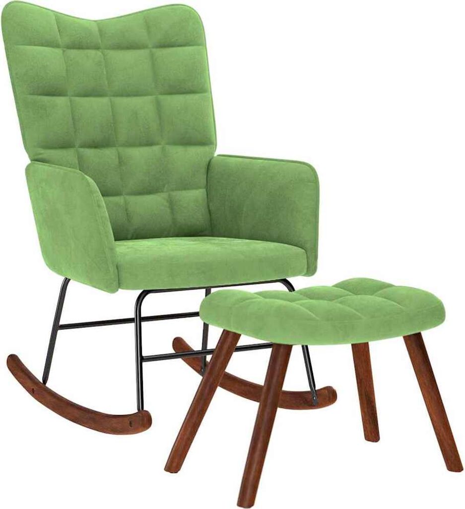 "2026 Aktion"Schaukelstuhl mit Hocker Hellgrüner Samt - 61x78x98cm DE818313 - Schaukelstühle