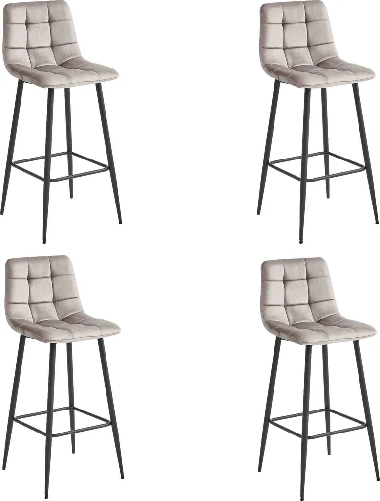 Tabouret de bar design en velours avec dossier ergonomique - Lot de 4