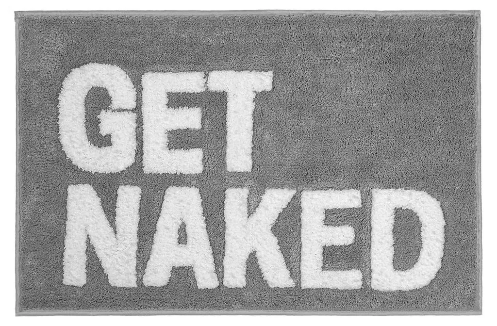 Tapis de bain Get Naked gris en peluche douce et absorbante 50x80cm