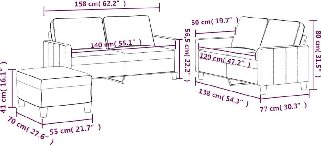 vidaXL Ensemble de canapés 3 pièces en velours marron avec coussins - 7