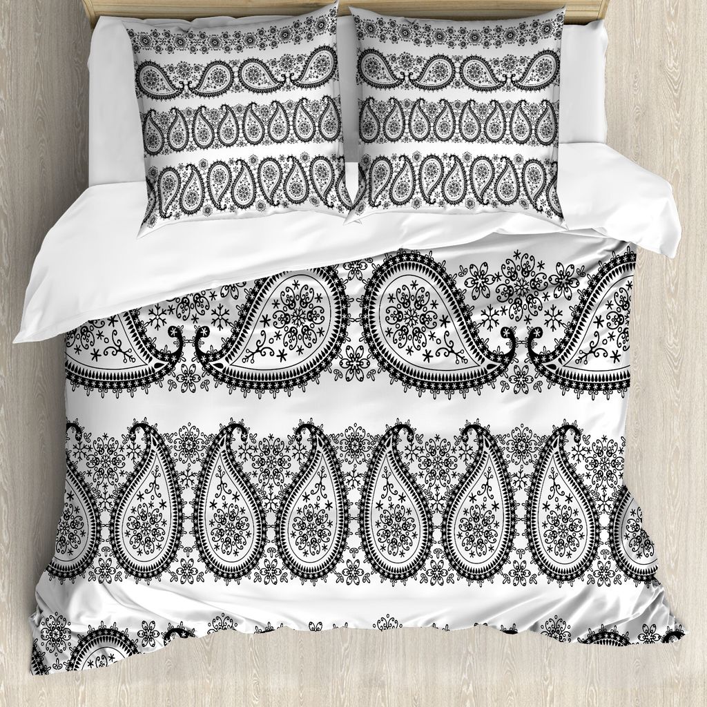 ABAKUHAUS Paisley Bettbezug, Winter-Thema Blumen, Milbensicher Allergiker geeignet mit Kissenbezügen, 155 cm x 220 cm - 80 x 80 cm, Schwarz und weiß