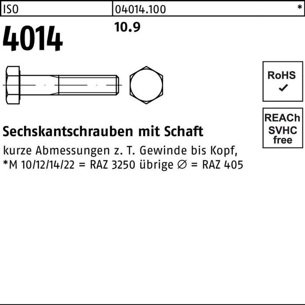 Reyher Sechskantschrauben ISO 4014 10.9 M 5x80 (200 Stück)