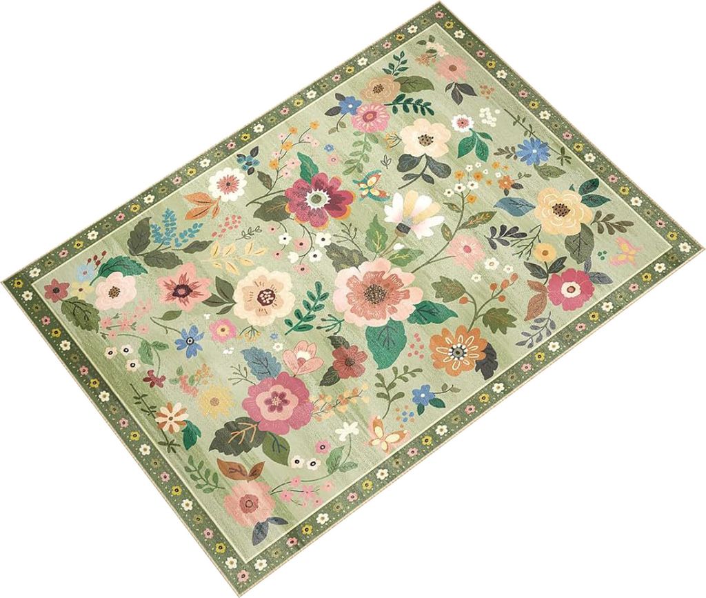 Bodenmatte mit Blumenmuster, schmutzabweisend, waschbar, rutschfest, dicker Kunstwollteppich, maschinenwaschbar, für Küche, Schlafzimmer, Wohnzim...