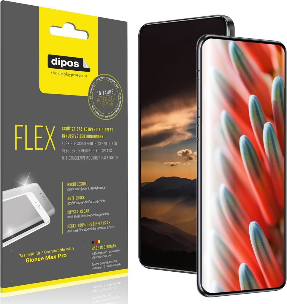 2x Schutzfolie für Gionee Max Pro Folie, 100% Displayabdeckung, dipos Flex