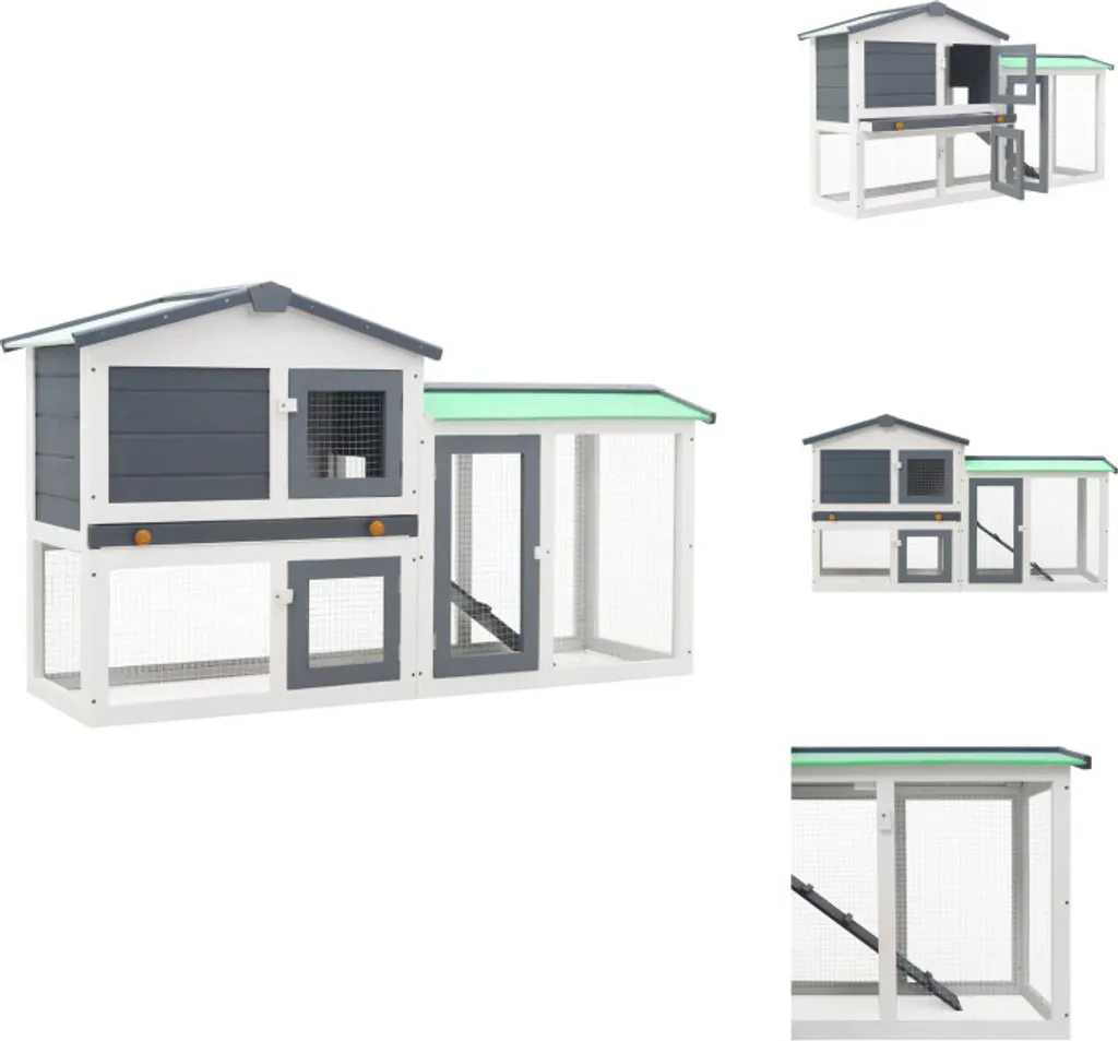 Clapier à lapins vidaXL anti-prédateur en bois gris 145 cm facile à laver