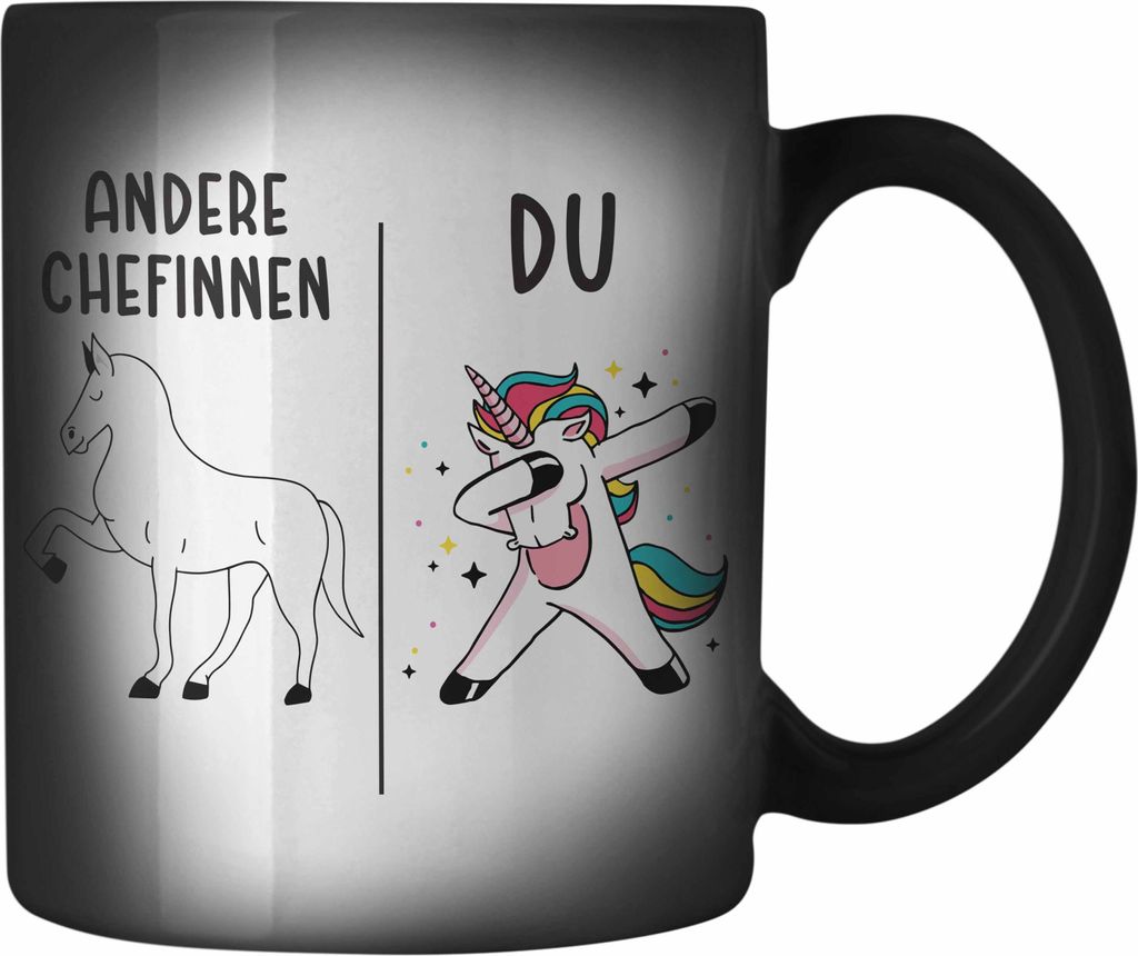 Trendation - Beste Chefin Farbwechsel Zauber-Tasse Lustig Geschenk Spruch Lieblingschefin Weihnachten Geburtstag (Schwarz)
