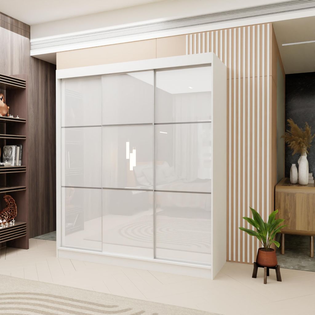 180 cm Kleiderschrank mit Schiebetüren Lumina Moderner Kleiderschrank mit silbernen Sprossen Kleiderschrank fürs Schlafzimmer mit dekorativem Lac...