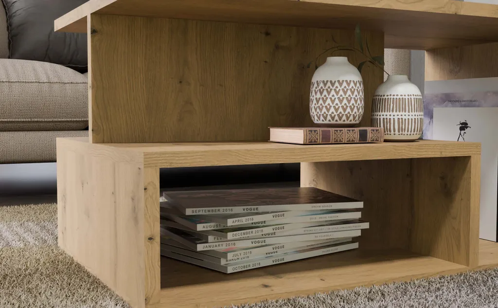 Table basse LIHUA finition chêne artisan avec plateau robuste et durable - 3