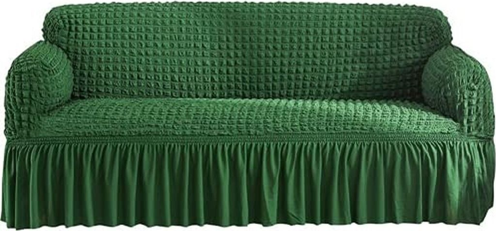 Seersucker Sofa Hoes met Zoom voor 1-4 zitplaatsen, machinewasbare Sofa beschermer (Dark Green, 90-140CM)