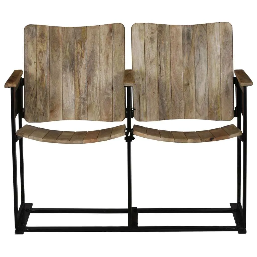 Banc d'entrée design pour 2 personnes bois massif et acier 120 x 40 cm