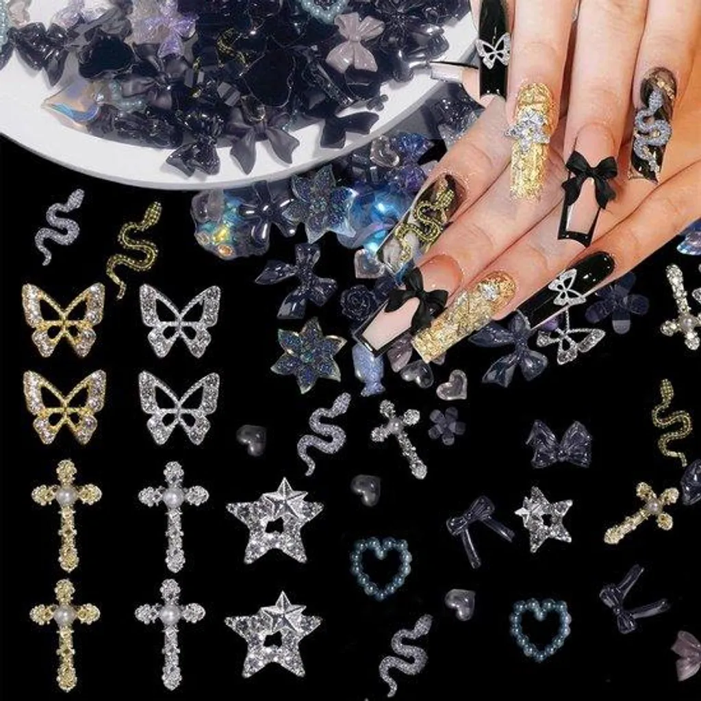 Bijoux d'ongles papillons noirs 3D pour Nail Art créatif - 100 unités
