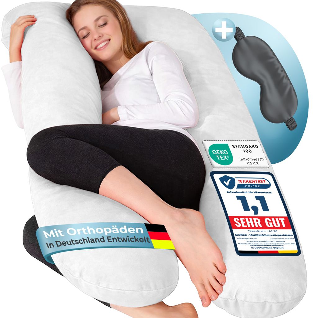 ELONEO Seitenschläferkissen mit Bezug, Stillkissen, Schwangerschaftskissen XXL, Weiß