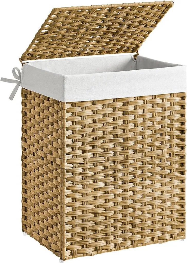 Coffre à linge tressé 90 litres en résine tressée coloris naturel