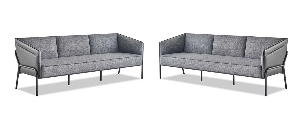 Ledersofas Textil 3-Sitzer Grau Edelstahl Modern Leder Couch Sofa-Set