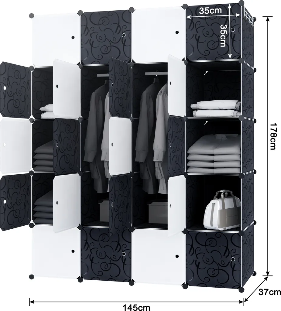 Penderie Modulable 20 Compartiments et Etagère de Rangement avec Crochets