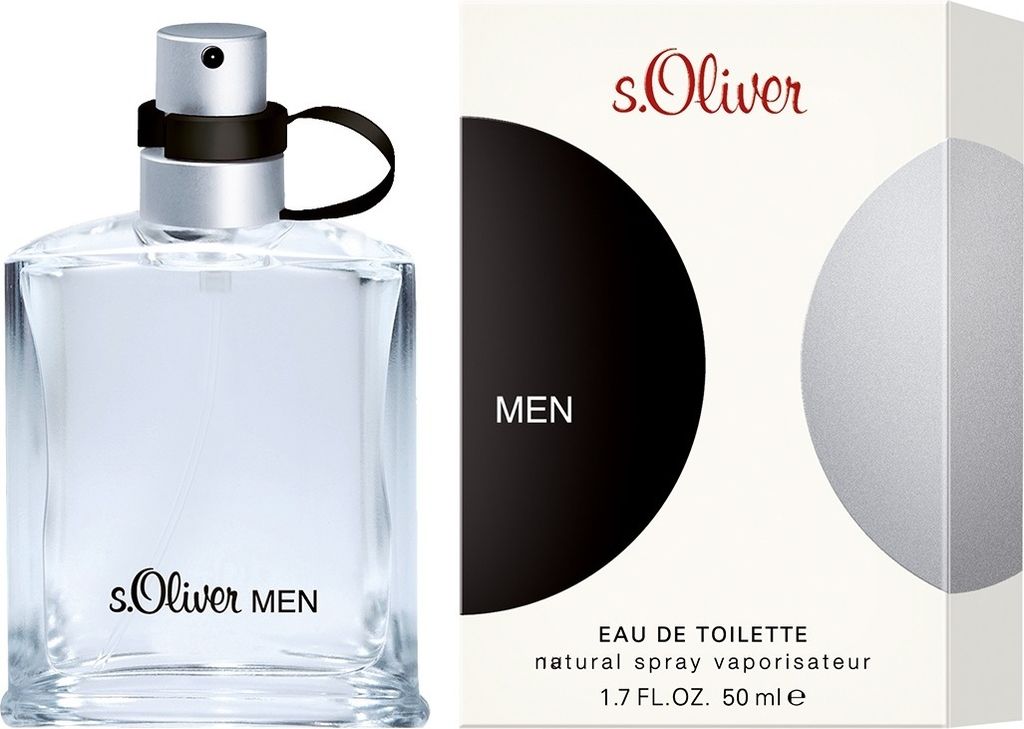 A bottle of s.Oliver Men Eau de Toilette and its packaging are displayed side-by-side against a white background.