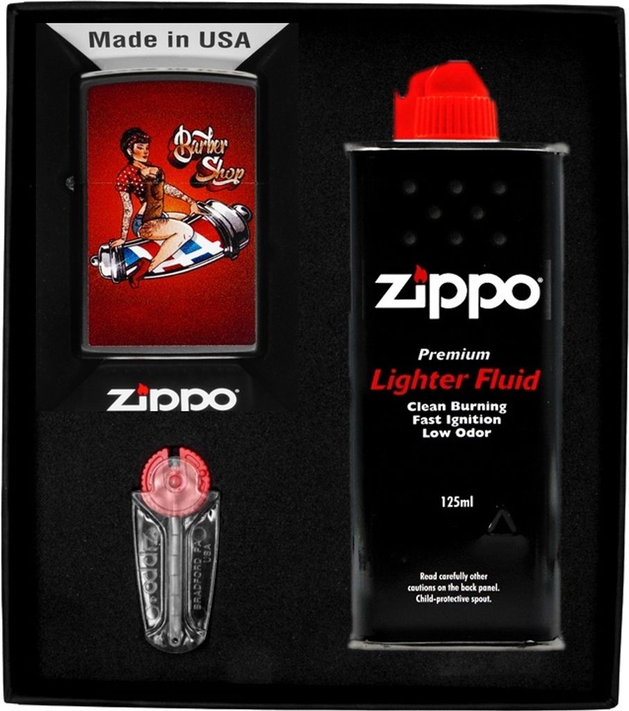 ZIPPO Feuerzeug-Set BARBER SHOP PIN-UP DESIGN Geschenk No1
