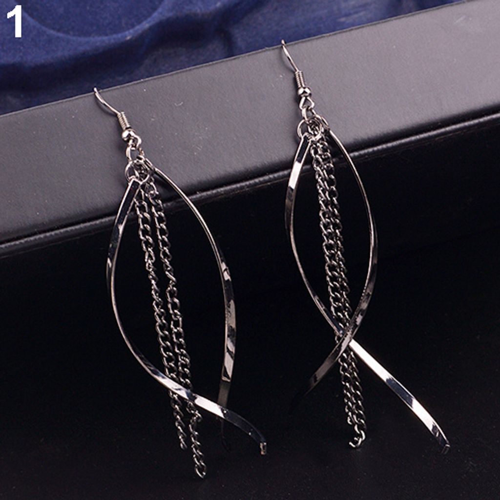 Damen Vintage Elegante Legierung Lange Quasten Kette Tropfen Haken Baumeln Ohrringe Schmuck-Schwarz