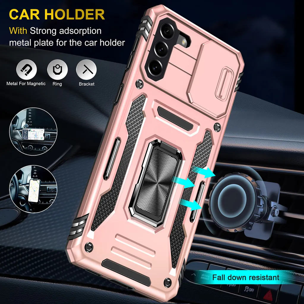 Custodia Elegante Samsung S23 Oro Rosa con Anello e Slider Fotocamera - 3