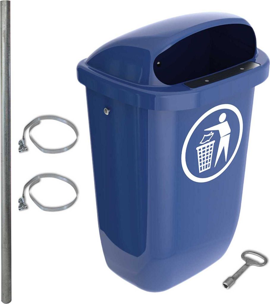 Sulo Komplett-Set Papierkorb 50 Liter verschiedene Farben mit Befestigungspfosten, Montageschellen, Dreikant (Blau)
