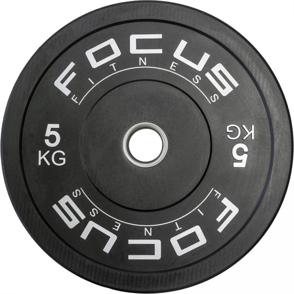 Olympische Hantelscheibe 50 mm - Focus Fitness Bumper Platte - 5 kg - Schwarz
