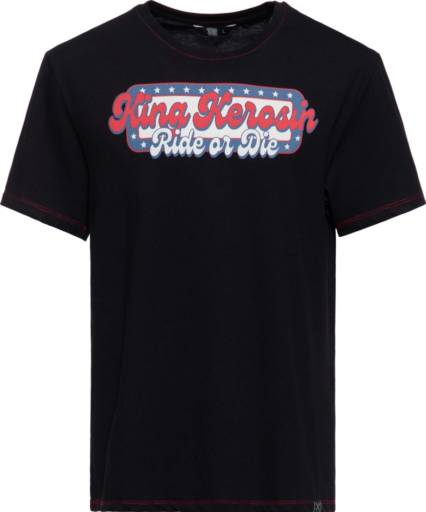 KING KEROSIN Print T-Shirt Mit Vintage Retro Design Ride Or Die Schwarz M