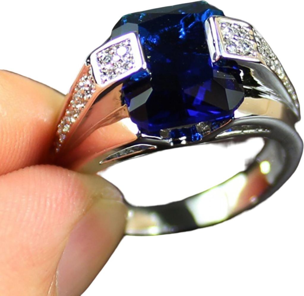 Damen-Ring, lichtecht, alle Übereinstimmungen, exquisiter Alltagsgebrauch, eingelegter Zirkon, blauer Kunststein, Hochglanz, Damenring, Modeschmuc...