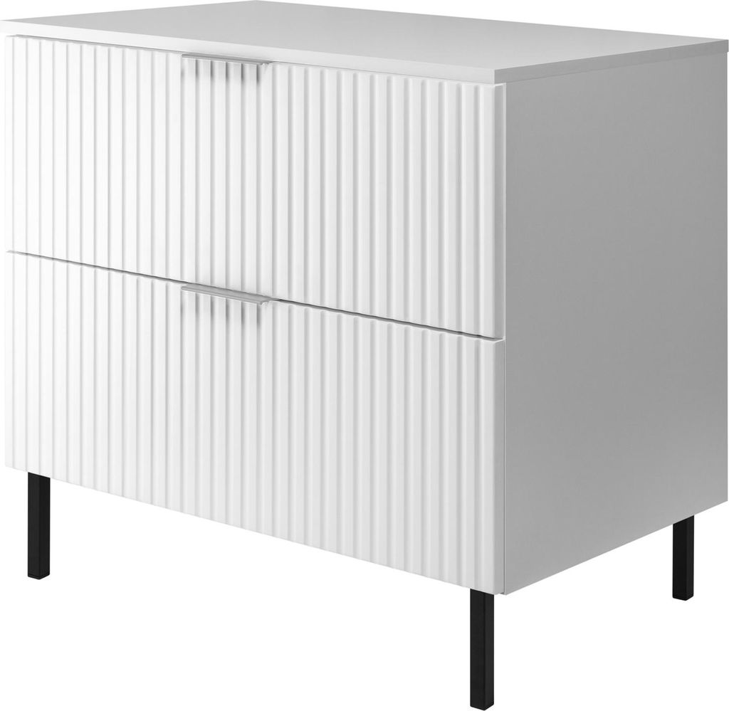 Waschtischunterschrank, Mattschwarz, 80 x 77 x 46 cm, schwarzer Griff, schwarze Beine + Arbeitsplatte