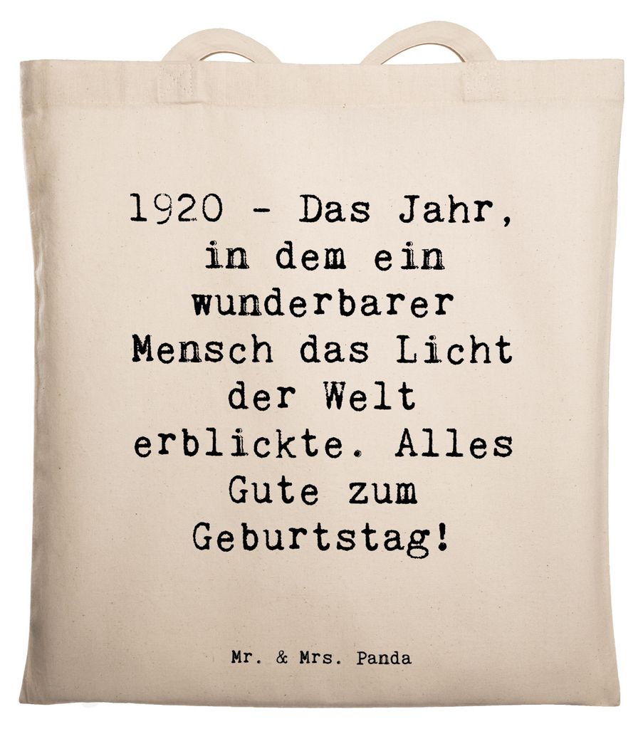 Mr. & Mrs. Panda Einkaufstasche Spruch 1920 Geburtstag - Transparent - Geschenk, Uni Tasche, Feier, 100 Jahre, liebe Grüße, Jutebeutel, Alles Gut...